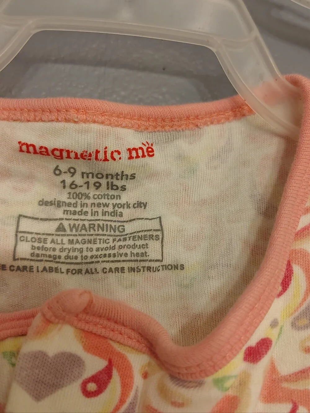 Magnetic Me footie sleeper pink birds & hearts size 6-9 months
